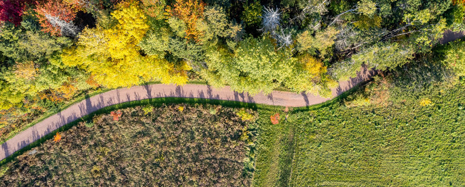 Aerial view of road/trail surrounded by nature in Stratford, PE 